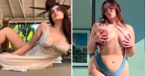 A atriz Barbie Ferreira em clique atual comparado ao look antes de sua perda de peso — Foto: reprodução/instagram
