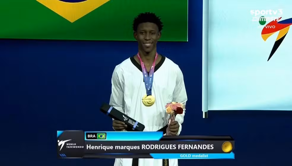 Henrique Marques é campeão mundial de taekwondo até 80kg — Foto: Reprodução